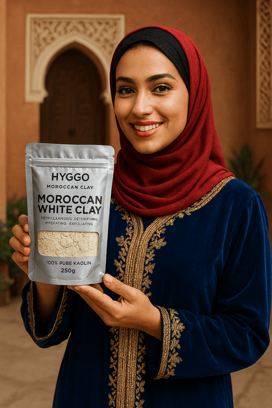 Moroccan White Clay, 100% Pure Kaolin, 250g, Deep Cleansing Face and Body Mask, Detoxifying, Exfoliating, Hydrating, Oil Control, Natural Vegan - HYGGO